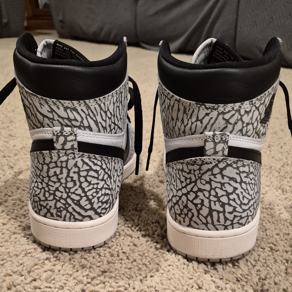 Jordan Men’s High Top Sneakers in White, Black, Gray Elephant Print - Picture 4 of 5
